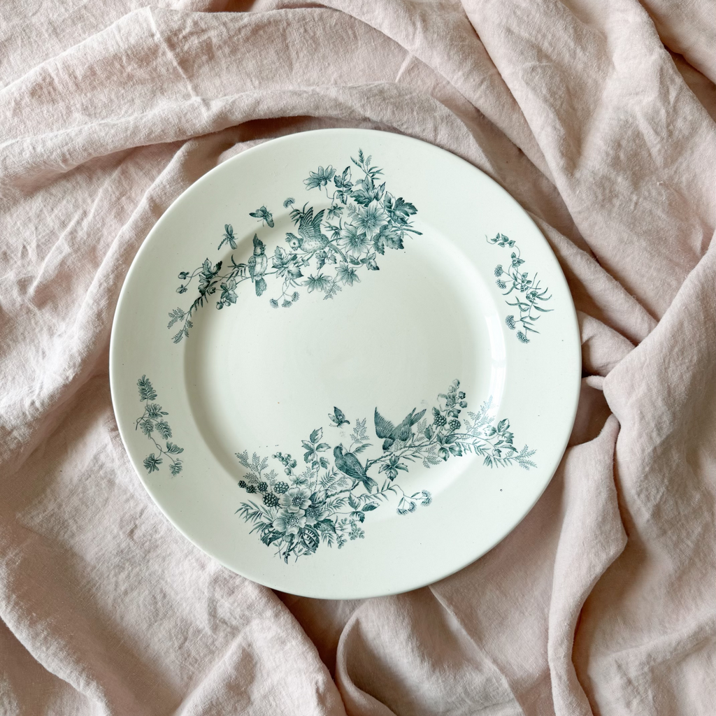 Green and White Longwy Serving Platter