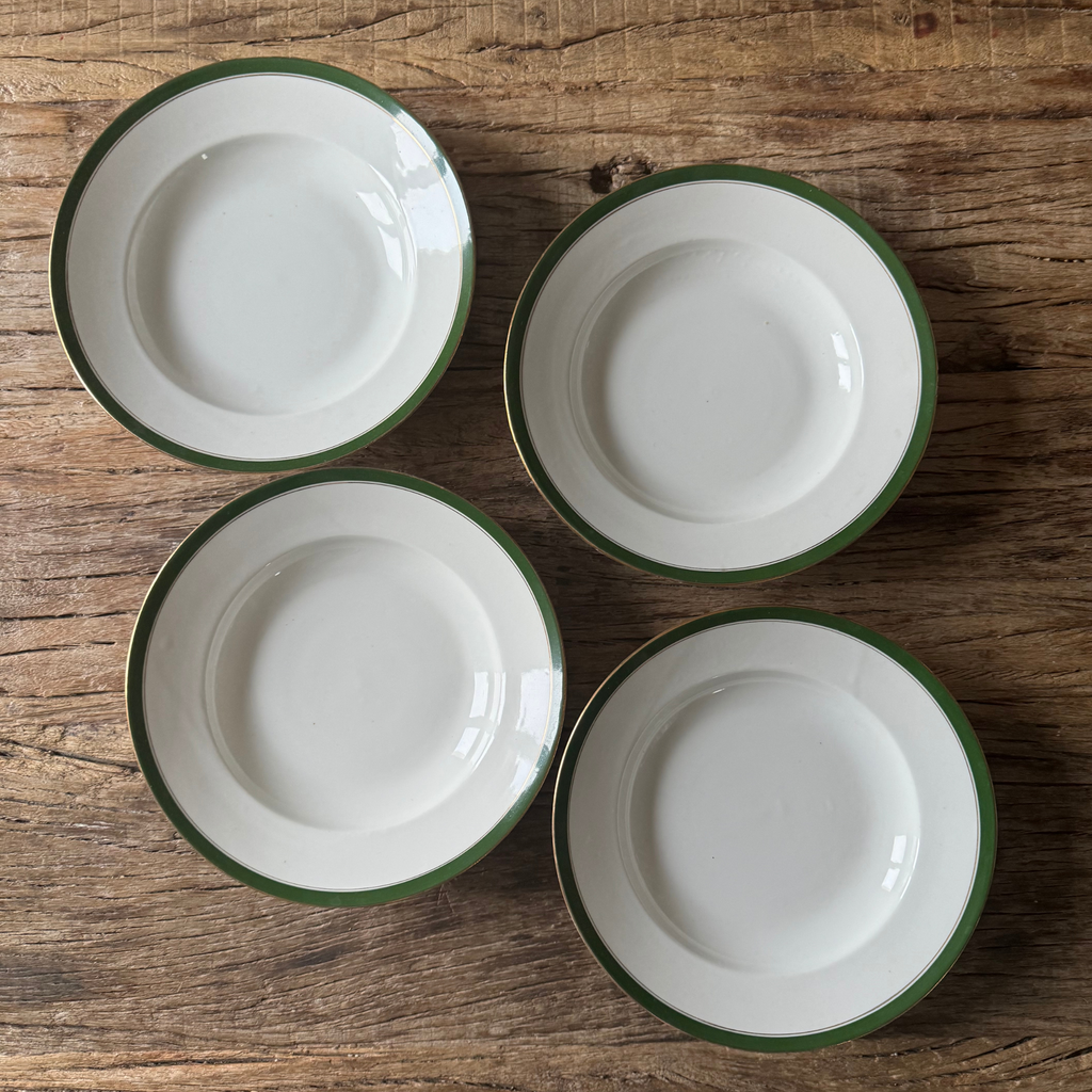 Set of 4 Hunter Green and Gold Antique Limoges Shallow Bowls