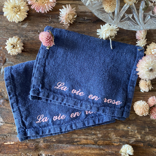 “La vie en rose” Embroidered Cocktail Napkins