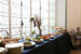 Gold and white serving platters for rent at Madame de la Maison