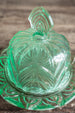 Antique green depression glass dessert platter with bell cover | sold on www.madamedelamaison.com