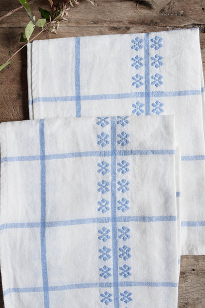 Vintage Swedish Blue and White Check Linen-Blend Kitchen Towel