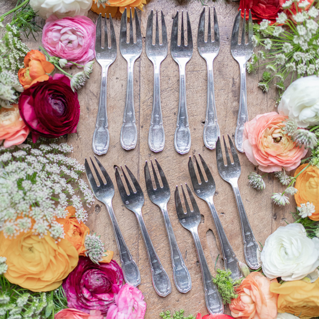 Set of 12 Silver-Plated Louis XV Dessert Forks