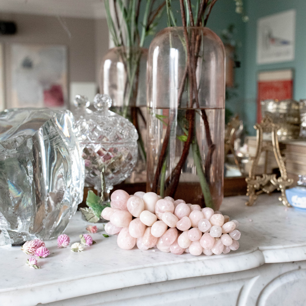 Pink Quartz Grape Decoration on Mantel