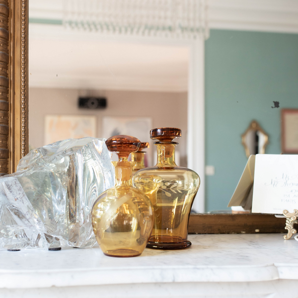 Set of 2 Bulbous Amber Jars