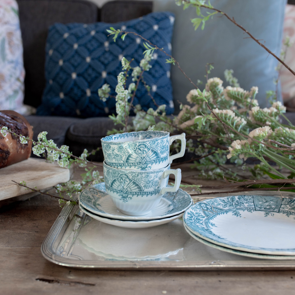 Set of 2 Ceramic English Teacups with Saucers and Dessert Plates
