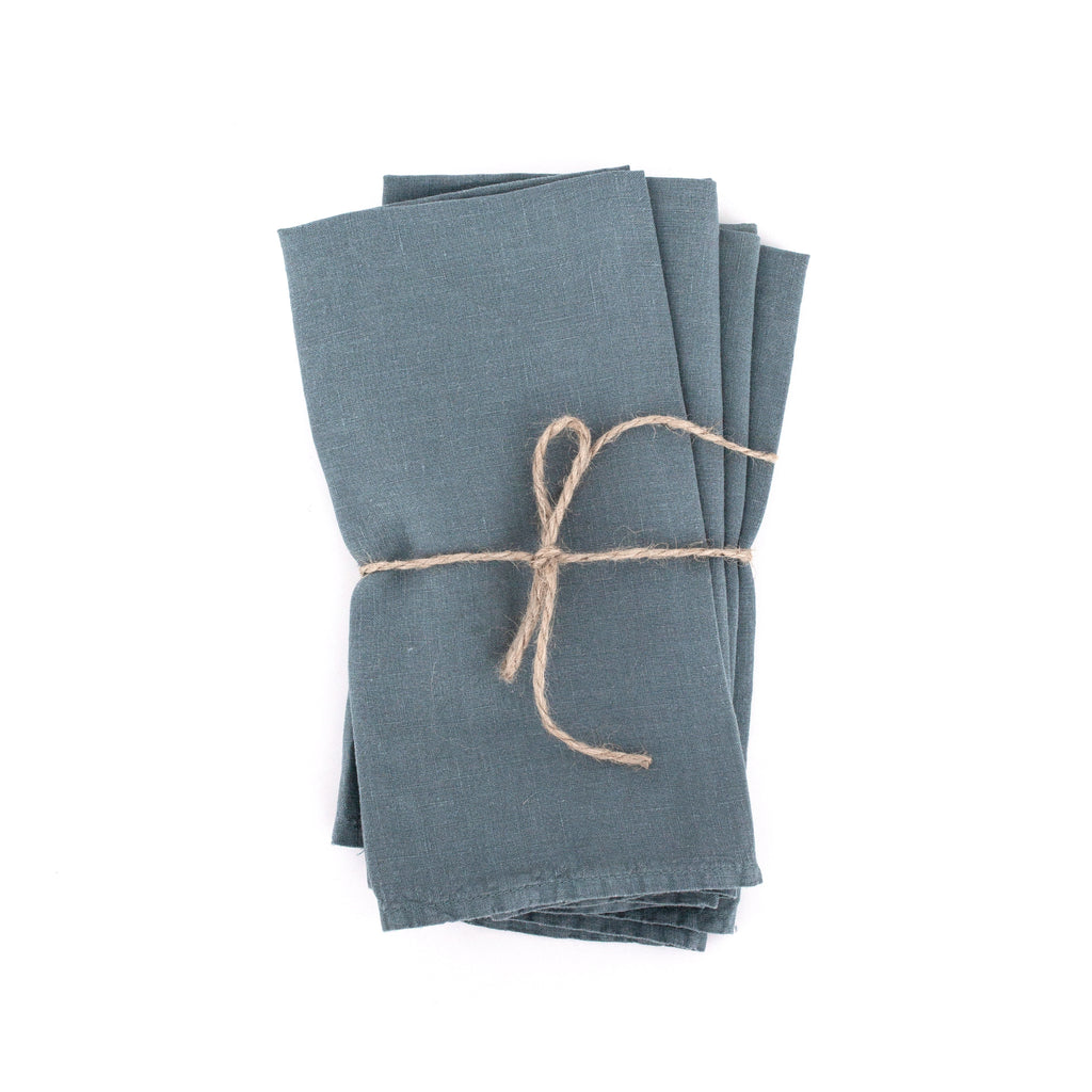 Set of 4 Acier Bleu Linen Napkins