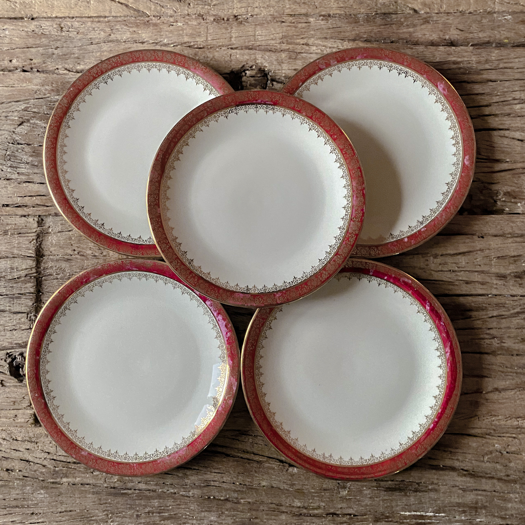 Set of 6 Burgundy Porcelain Dessert Plates