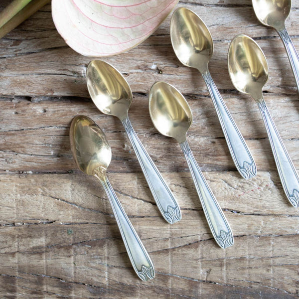 Set of 6 Art Deco Silver-Plated Teaspoons with Gold Bowl