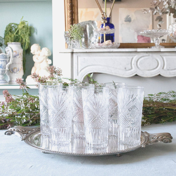 Set of 6 Art Deco Crystal Highball Glasses