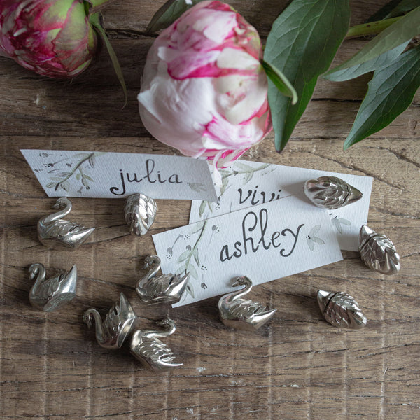 Set of 6 Silver Swan Name Holders