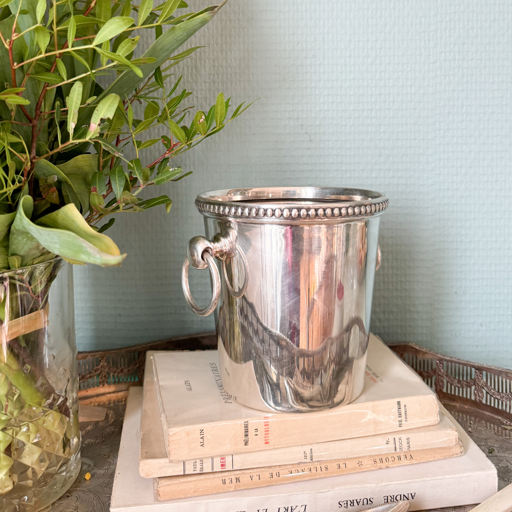 Silver Ice Bucket With Beaded Edge