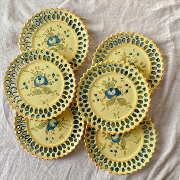 Set of 6 Yellow Dessert Faïence Plates
