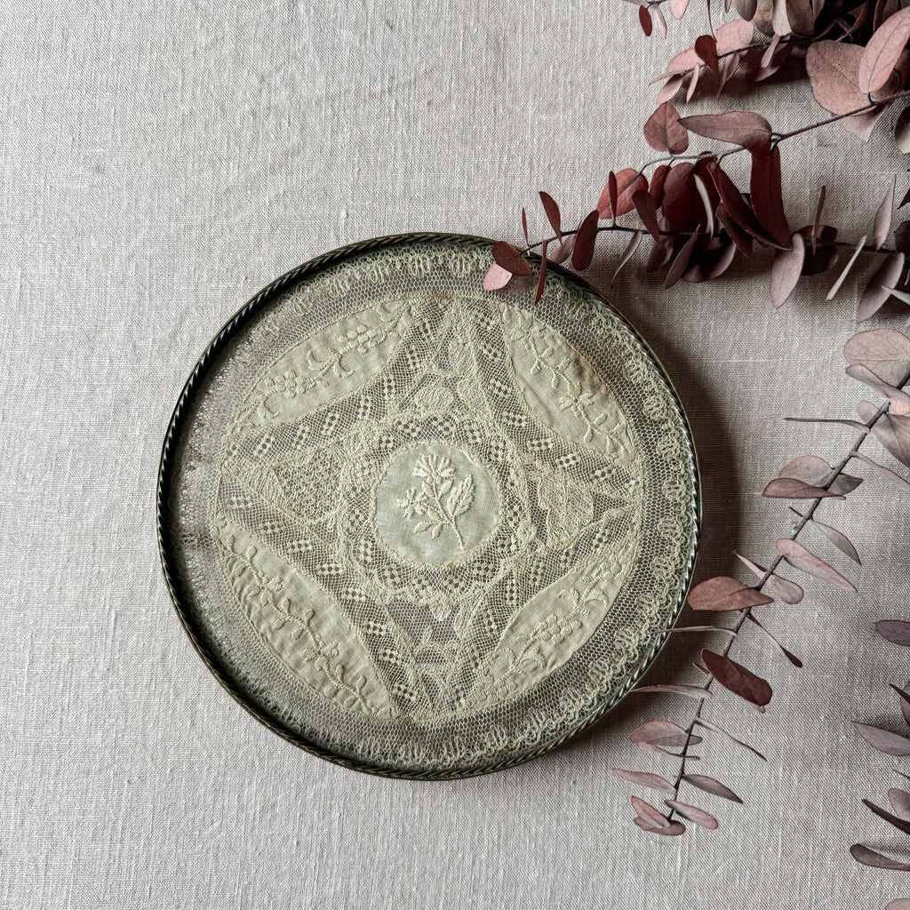 Hand-woven Lace Tray with Glass and Brass Frame