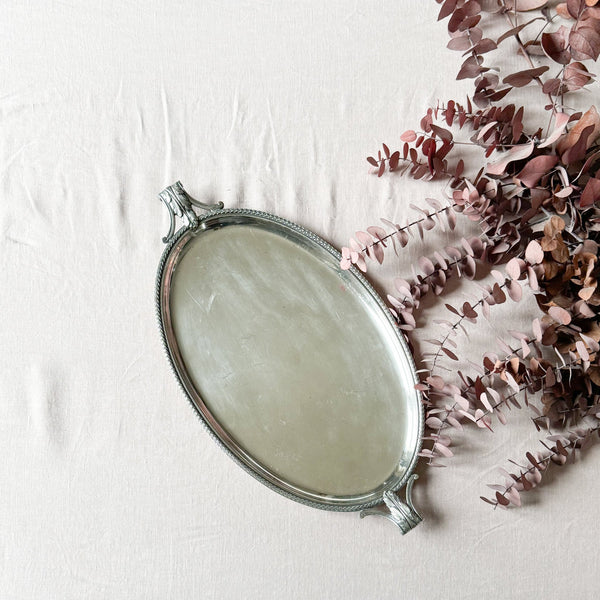 Antique Silver-Plated Oval Serving Tray with Acanthus Leaf Handles