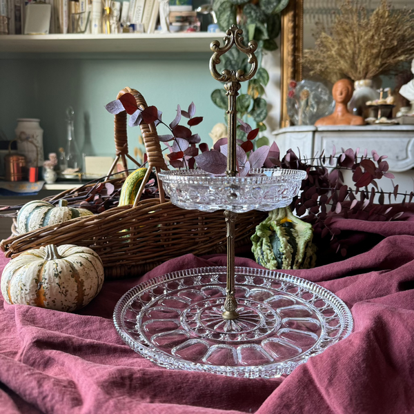 Glass and Brass 2-Tier Stand