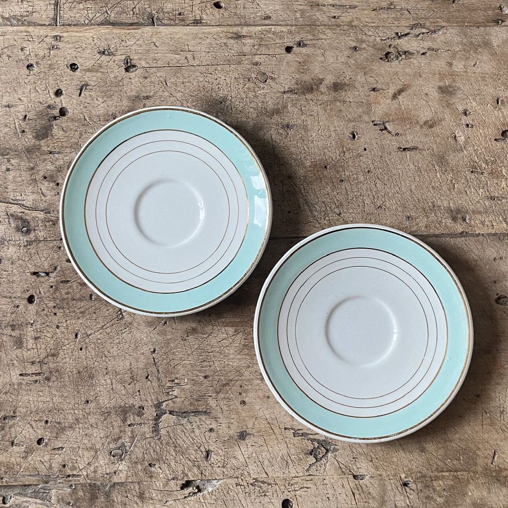 Pair of Mint and Gold Tea Saucers