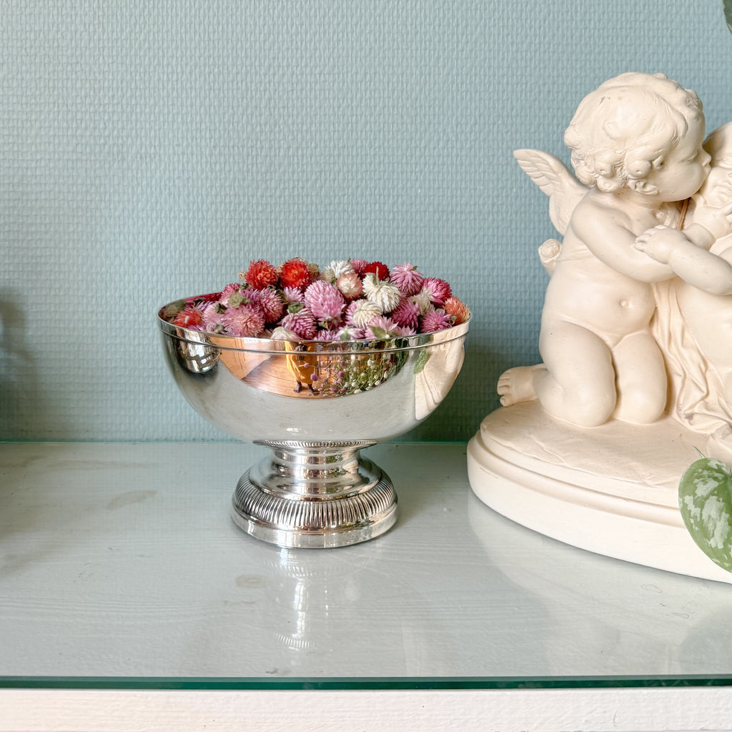 Large Silver Bowl with Pedestal Base