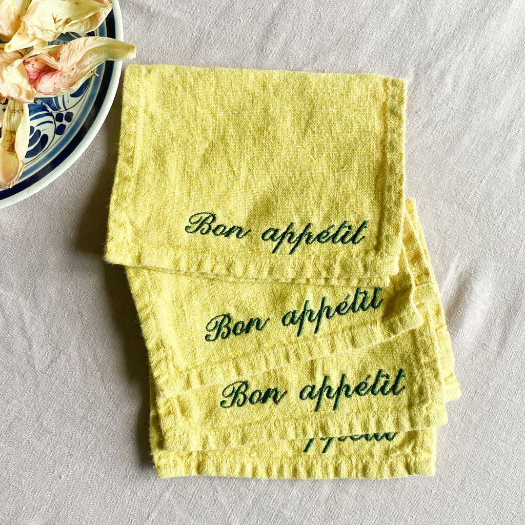 "Bon appétit" Embroidered Cocktail Napkins