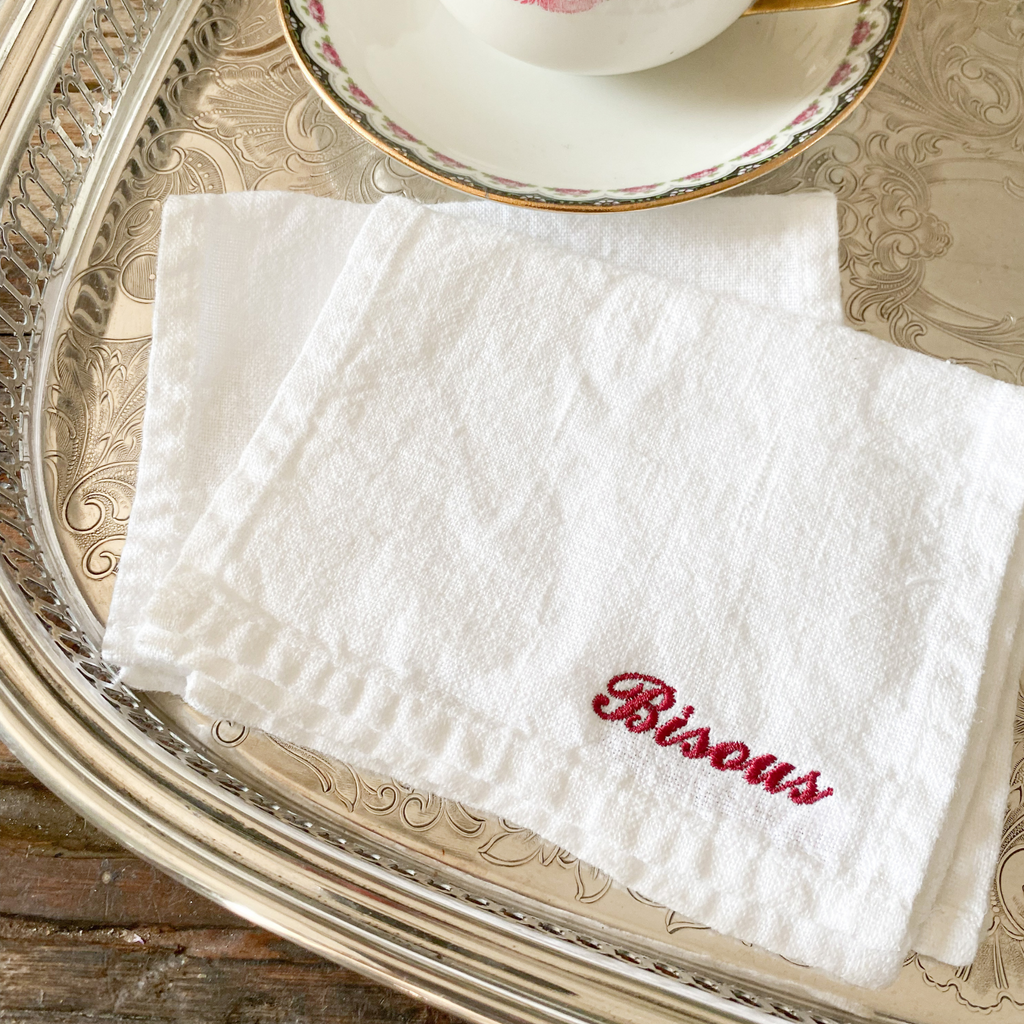 “Bisous” Embroidered Cocktail Napkins