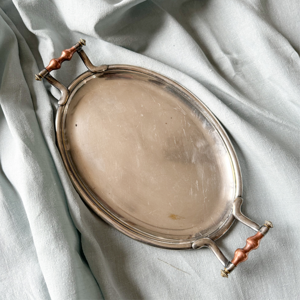 Oval Silver Tray with Bronze Handles