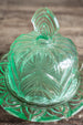 Antique green depression glass dessert platter with bell cover | sold on www.madamedelamaison.com 