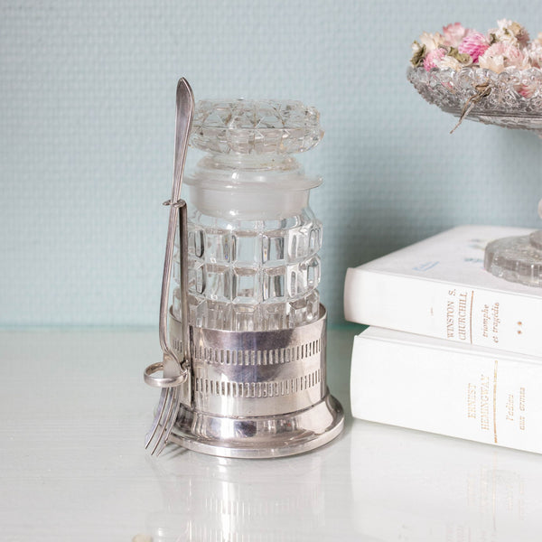 Crystal Jar with Silver-Plated Holder and Fork