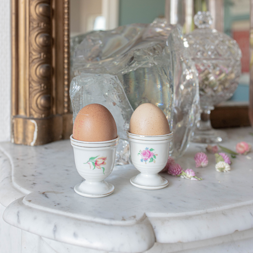 Pair of Floral Coquetiers with Eggs Inside