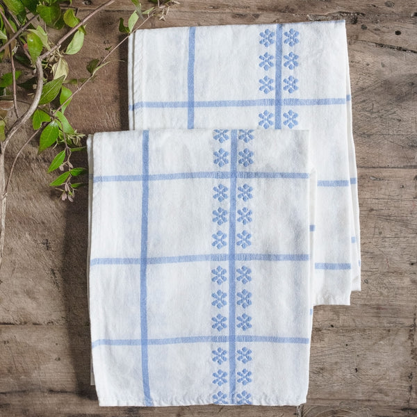 Pair of Blue and White Embroidered Vintage Kitchen Towel