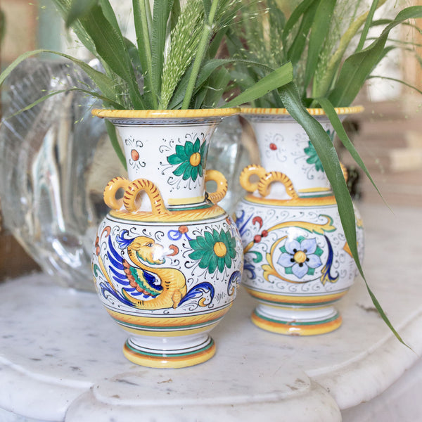Pair of Hand-Painted Italian Maiolica Vases