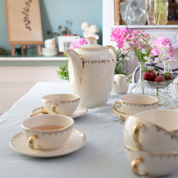Tea Set with Gold Fleur de Lys Trim
