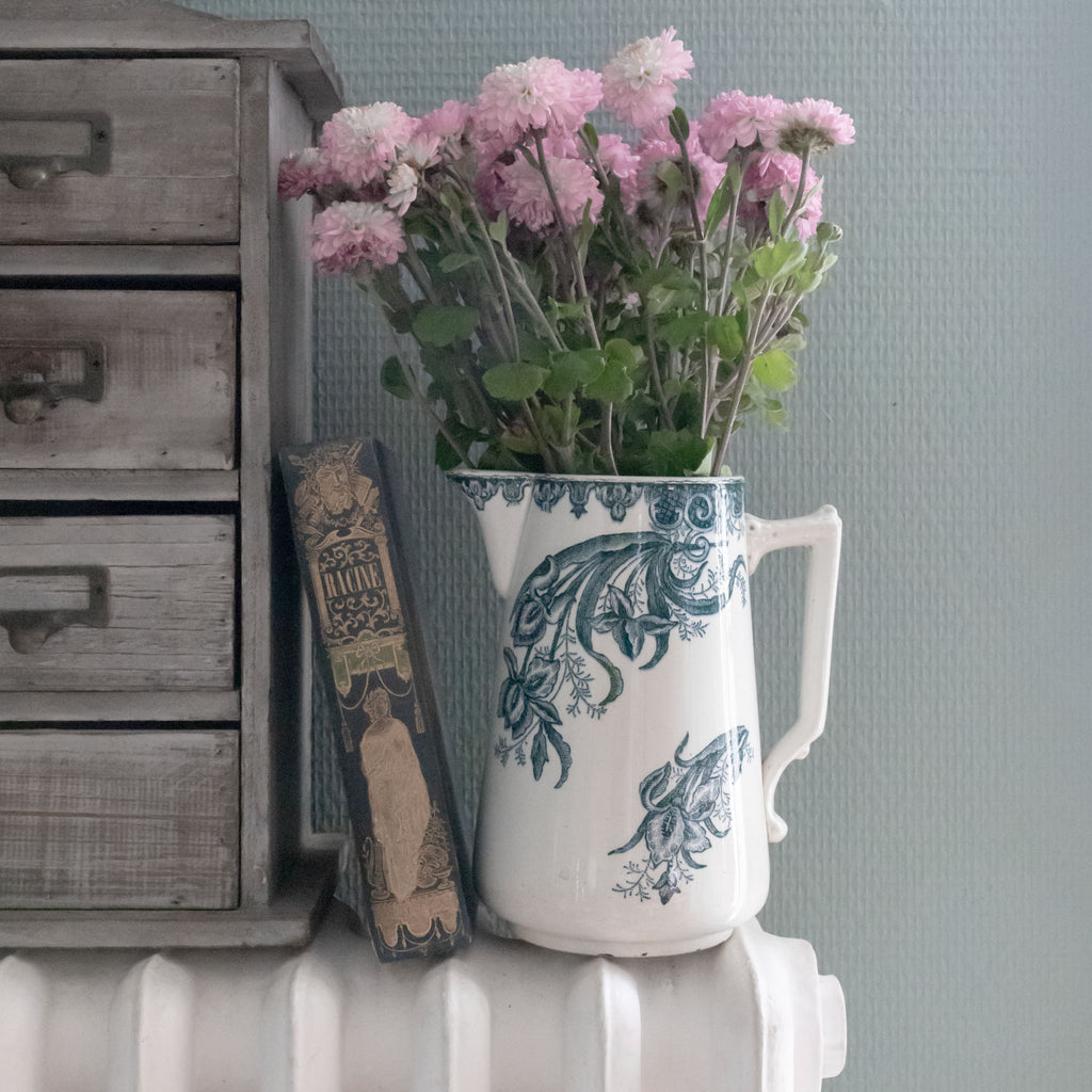 Blue and White Terre de Fer Iris Pitcher